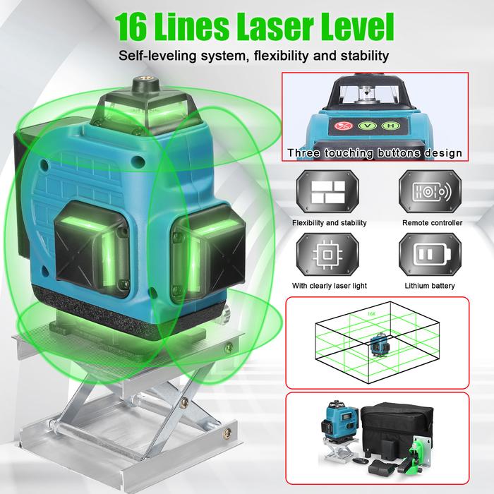 16 Lines Laser Level 3° Self-leveling Machine Leveling Tool Omnidirectional Ground Wall Sticker Self