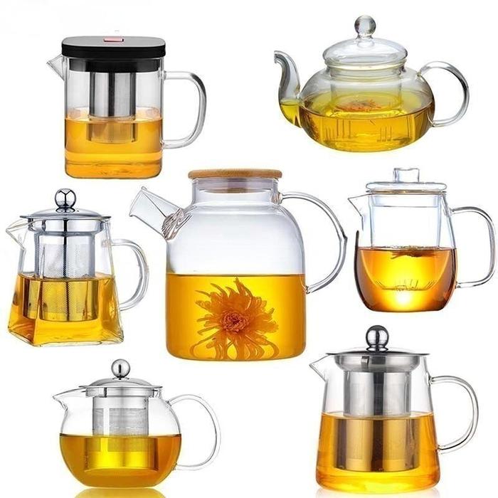 TAHAN API Teko Kaca Tahan Panas Berbagai Gaya Set Teh Terlaris Ketel Bening Pot Infuser Teh Puer Bun