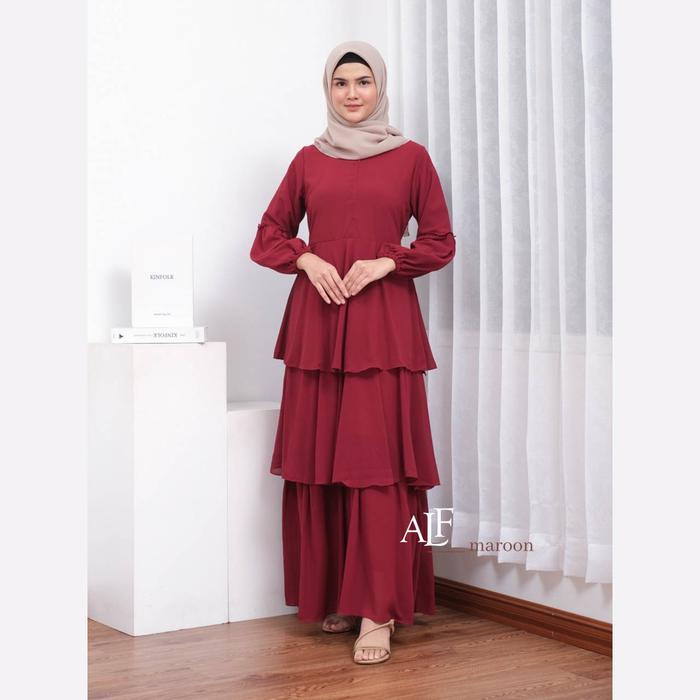 Alfaina Jelita Dress Gamis Wanita Susun Ceruty Babydoll Muslim Putih