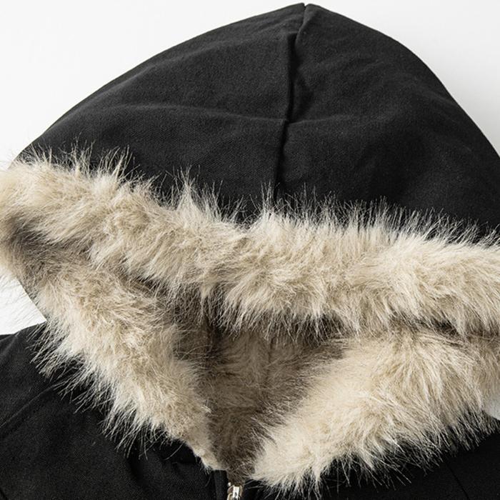 Men's Retro Camouflage Fleece-Lined Faux Fur Collar Jacket Autumn & Winter Loose Fit Sports Hooded P