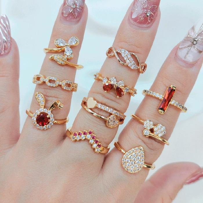 CINCIN WANITA MATA TANAM TETES AIR FUJI LOVE ELEGAN MEWAH ANTI KARAT ROSEGOLD-GUDANGPERHIASAN887 Rin
