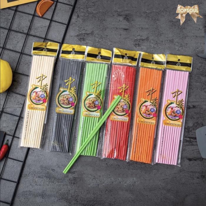 Sumpit Melamin 24cm isi 10 pasang Alat Makan Mie Chopsticks Warna Gading, Hitam, Hijau, Merah, Orang