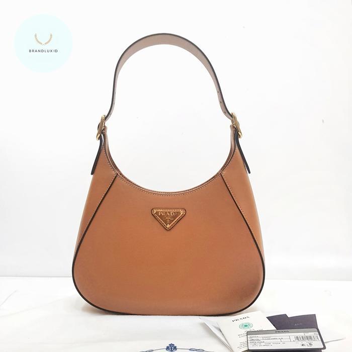 PRADA HOBO SACCA 1BC179 CITY CALF SHOULDER BAG LEATHER CARAMEL