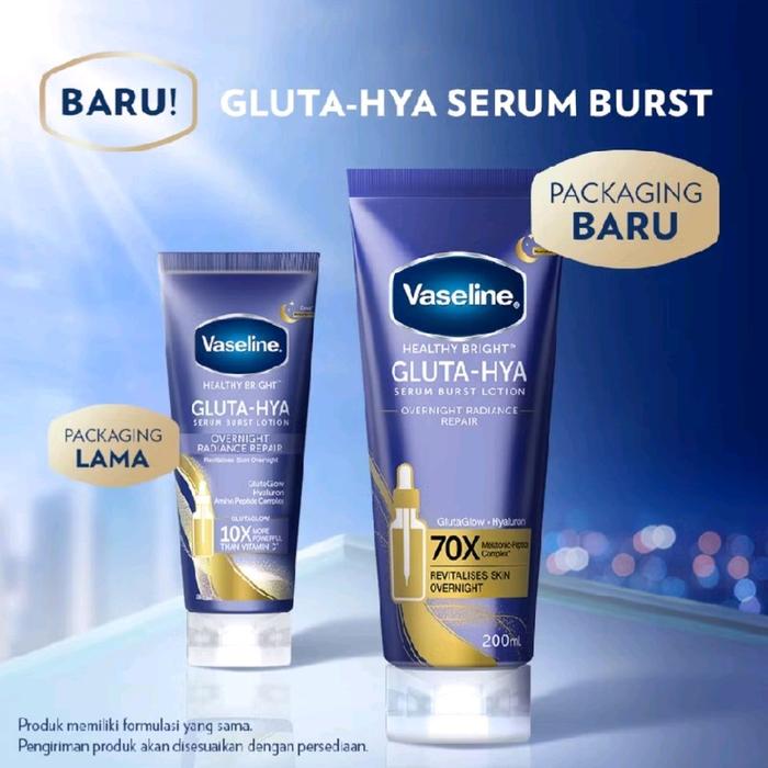 Vaseline GLUTA-HYA 2pc biru/pink, Serum Burst Lotion & GLUTA VITAMIN Soft+Glow SPF 20 untuk Kulit Ce