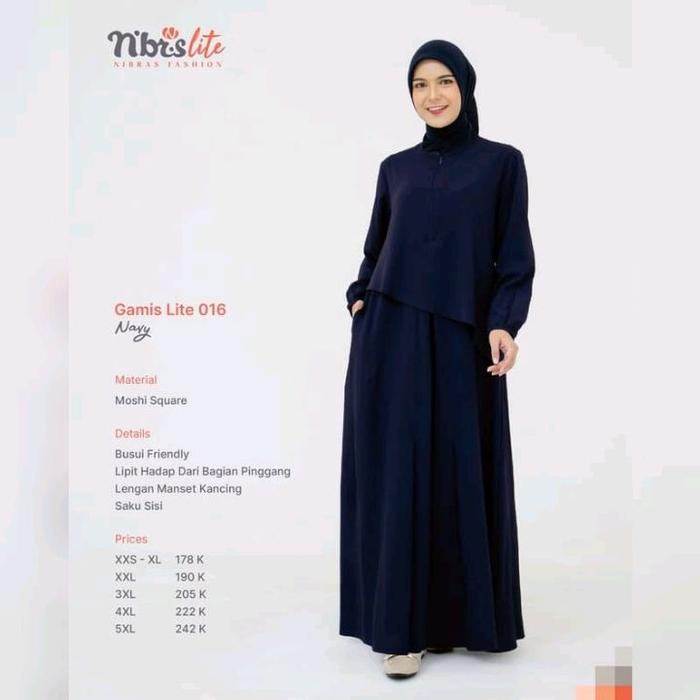 Gamis Terbaru Nibras Lite 016 Warna Biru Tua Navy Dongker Polos Dress Muslimah Ukuran Jumbo Cantik B