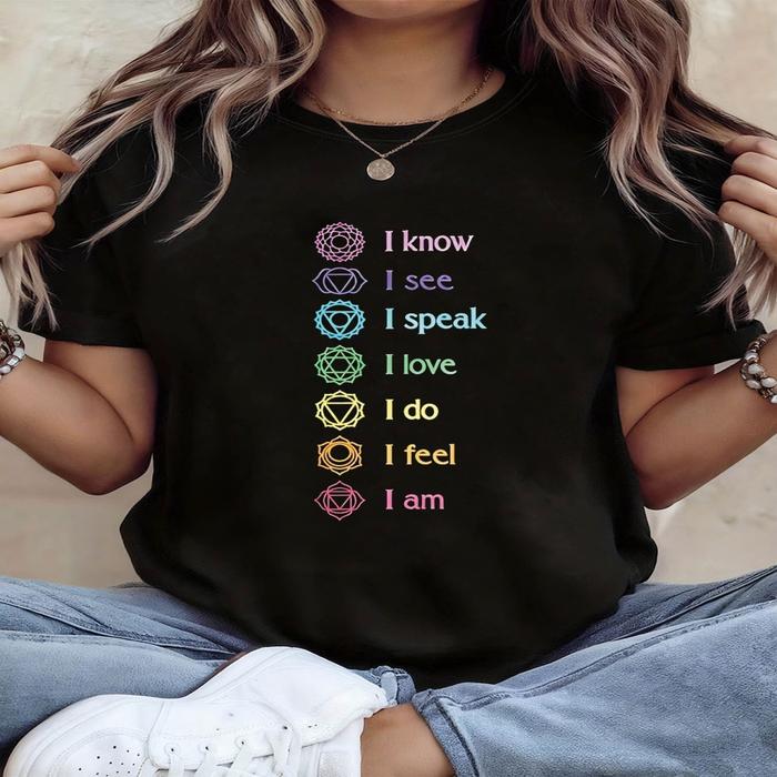Plus Size, Wo's Plus Size Seven Chakra Affirmations T-Shirt - Chakra Suitable for & Meditation, Spir
