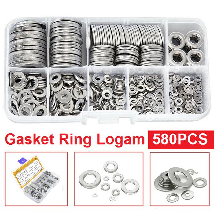 580pcs O Ring Flat Flat Washer Set M2 M12 Box Set Baut Gasket Nut Washer Plat Stainless Steel Spacer