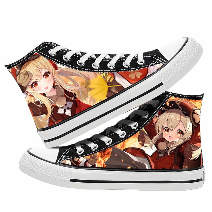 Sepatu Kanvas Gambar Cetak Game Genshin Impact Klee Xiao Zhong Li