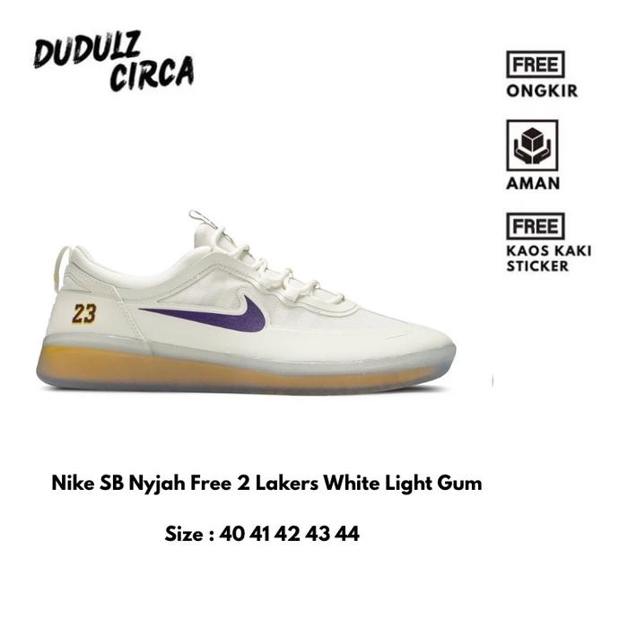 Nike SB Nyjah Free 2 Lakers White Light Gum Casual Shoes Sneakers Pria