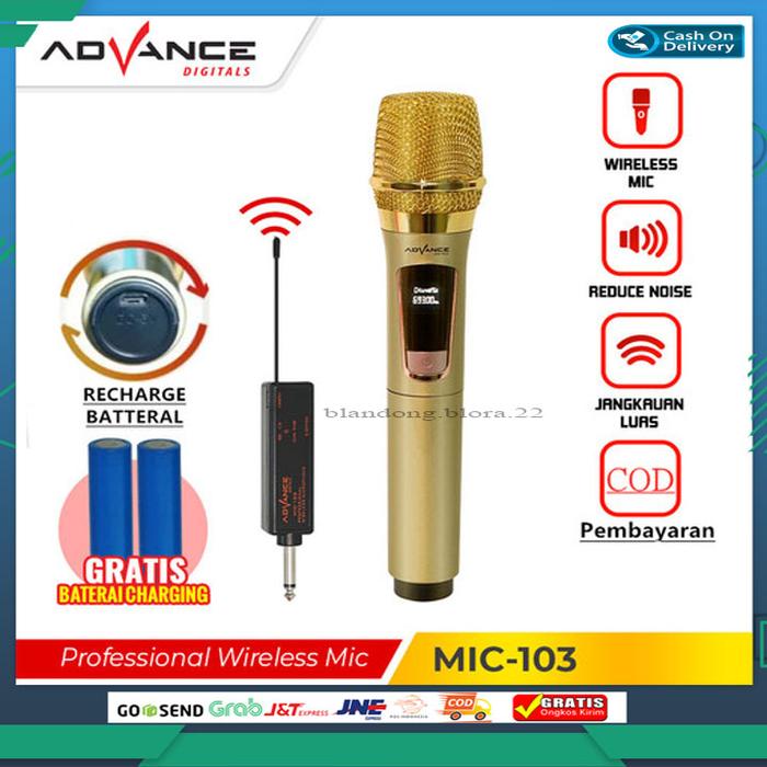 Mic Professional Stage Microphone Wireless Gold Advance 103 Vocal Karaoke Genggam Jernih Rechargable