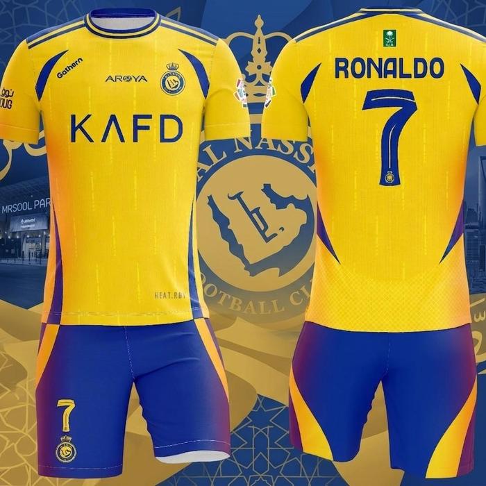 Al Nassr Stelan Jersey Bola Anak Fullprinting Dri-Fit Anti UV Fashion Selempang KAFD Ronaldo 7