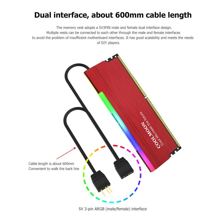 COOLMOON RAM Heatsink Cooler 5V 3PIN ARGB Cooler Addressable Cooling
