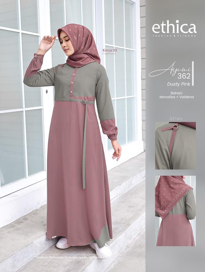 Ethica Gamis Ayumi 362 Dusty Pink Warna Elegan Model Cantik dan Menawan Kode Produk 362 Pilihan Tepa