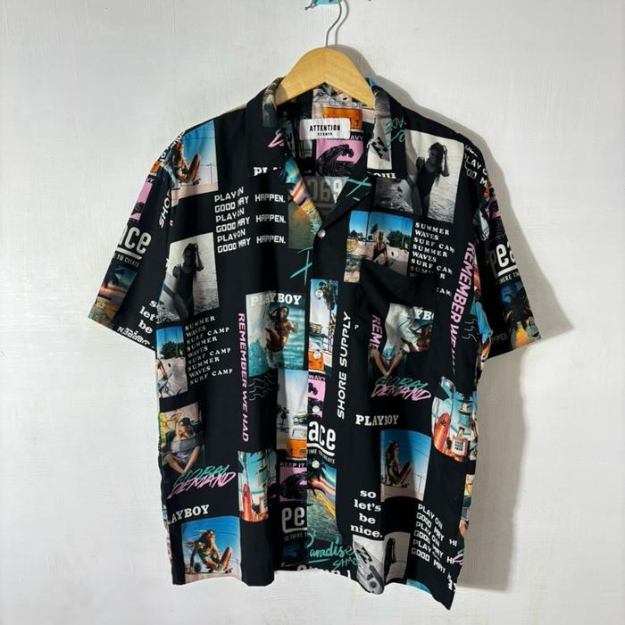 KEMEJA PENDEK ATTENTION OPEN COLLAR SIZE L