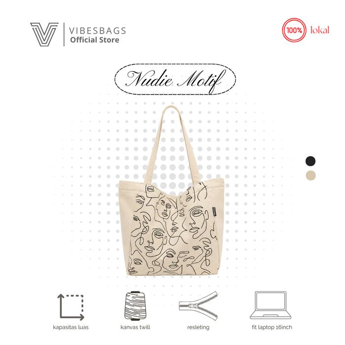 [VIBESBAGS] Nudie Tote Bag Wanita Motif Face & UGH Canvas Resleting Tas Bahu Daily Bag