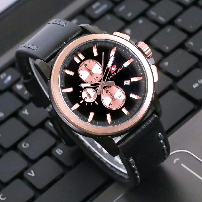 JAM TANGAN PRIA TERBARU SWISS ARMY ANALOG ORIGINAL WATCH BLACK ROSEGOLD