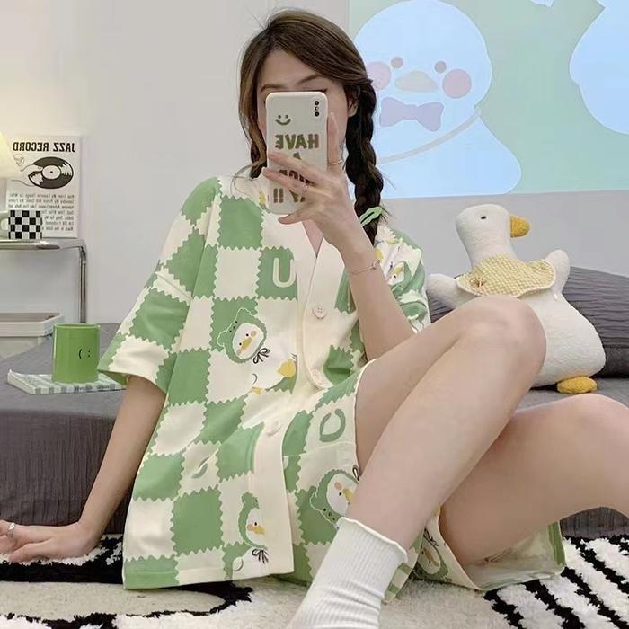 Yooyi Baju Tidur Wanita Set Dewasa Sexy Jumbo Celana Pendek Piyama HP Perempuan Model Kemeja Hot Pan