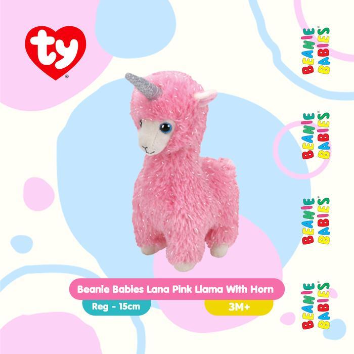 Ty Beanie Babies Lana Pink Llama With Horn (Regular) - Boneka Llama -Gratisongkir