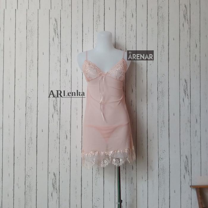Ska173 Dress Lingerie Krem Dan Kimono Luar - Baju Tidur Transparan