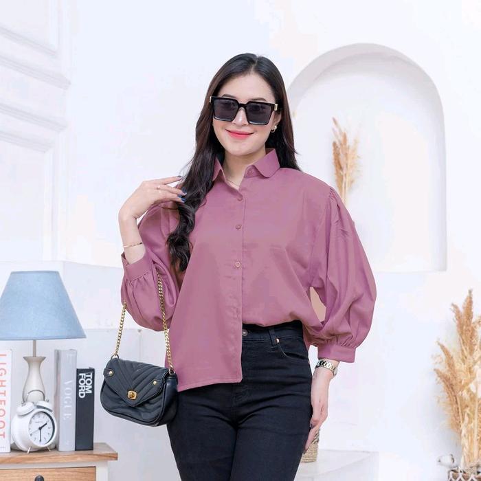Elze Blouse Kemeja Lengan Balon Bahan Shakila | Atasan Wanita