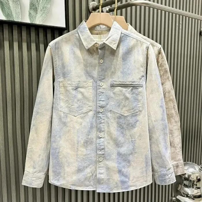 MODISH Atasan Pria Modis Lengan Panjang dengan Motif Tie Dye Dengan Kancing Aktif