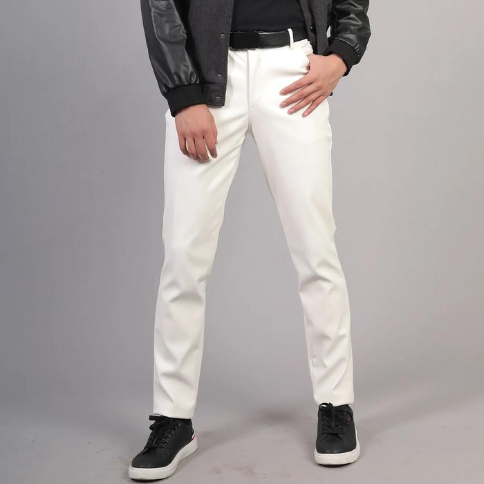 2025  Men's Stretch Slim Fashion White PU Leather Pants Dance Performance Casual Leather Pants Leath