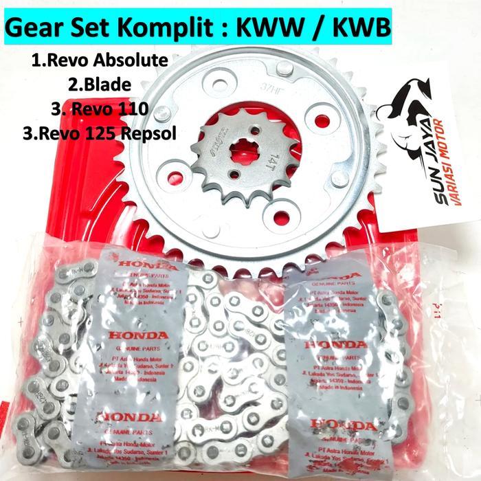 Gear Set Komplit + Rantai Revo Absulote - Blade Lama - Honda Blade New - Revo Fit / 110 Motor Motorc
