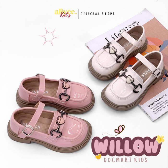 ALIYCE KIDS WILLOW - Sepatu Flat Loafers Docmart Fashion Gaya Elegant Anak Perempuan Pita Casual Pre