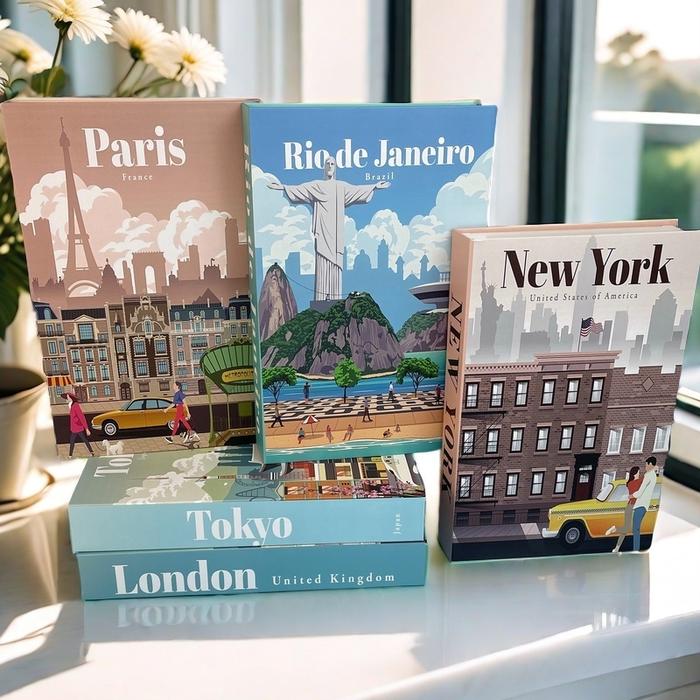 Paris New York Luxury Fake Book Storage Box London Decorative Books Home Decor Coffee Table Bedroom 