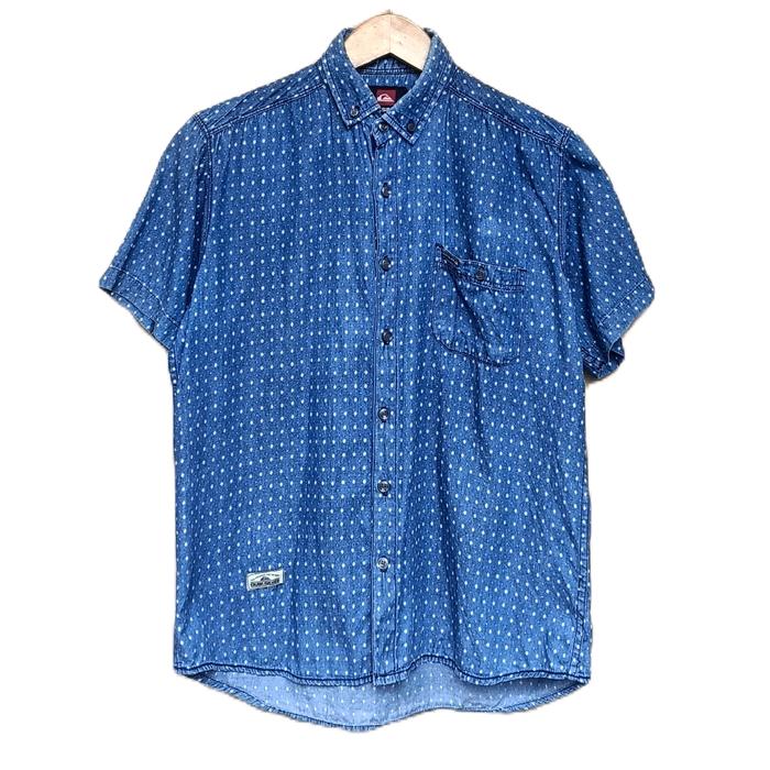Kemeja quiksilver motif surfwear vintage blue denim