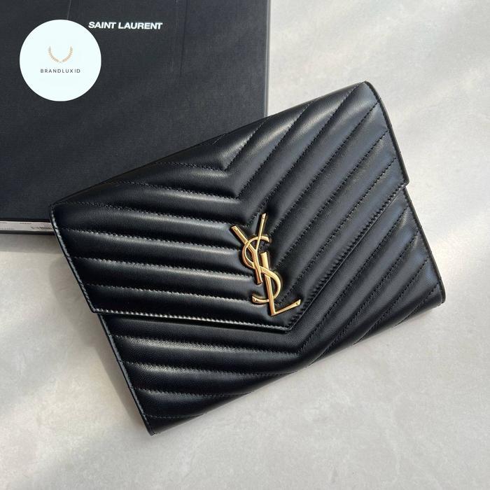 YSL MONOGRAM LAMBSKIN CLUTCH IN BLACK GHW