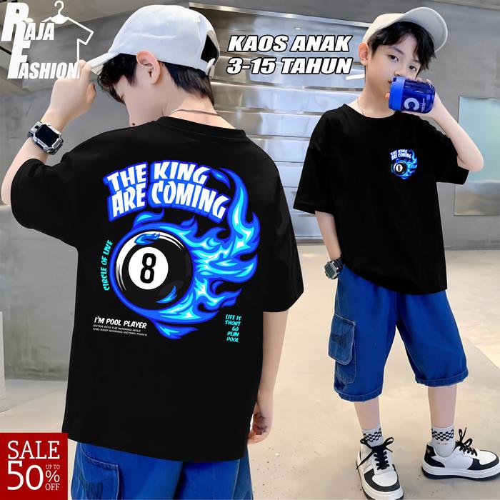 Kaos Anak Billiard The King Are Coming Pool Player - Baju Bola Biliar Stick Tshirt Distro Keren Mura