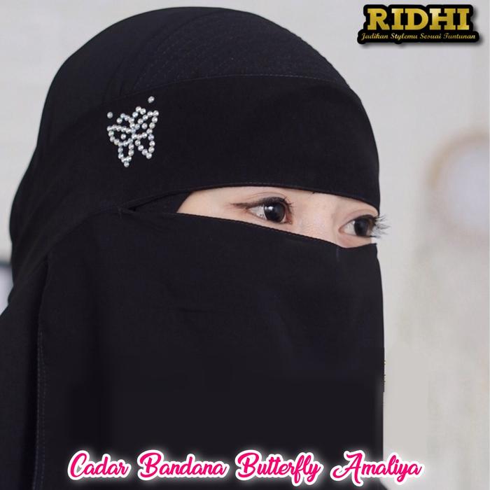 Cadar Niqab Niqob Bandana manik kupu-kupu Butterfly amaliya sifon Jetblack Galeri Ridhi
