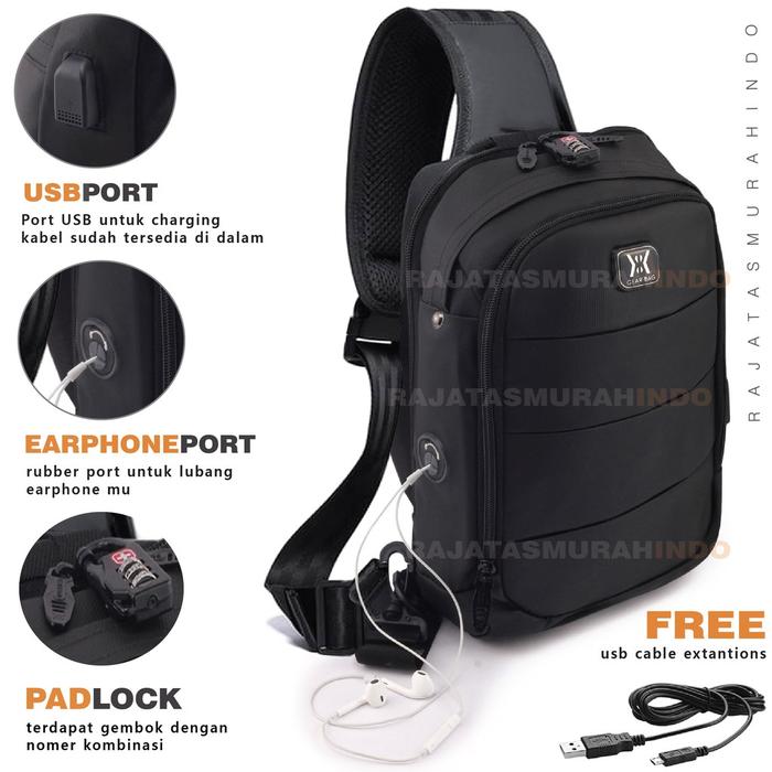 GEAR BAG KEY 13132 - Tas Selempang Pria Anti Theft Casual With USB & Password Lock