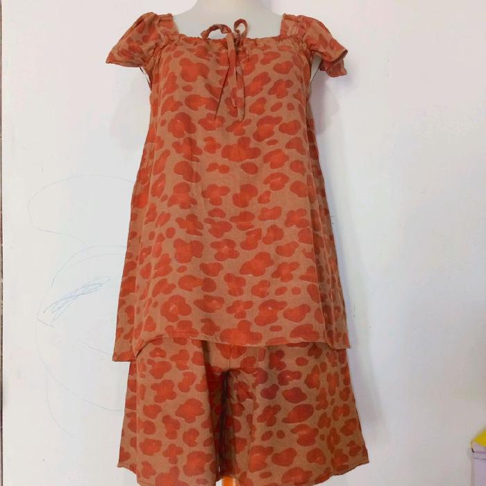 one set serut dada Wanita Baju  Celana Katun Motif