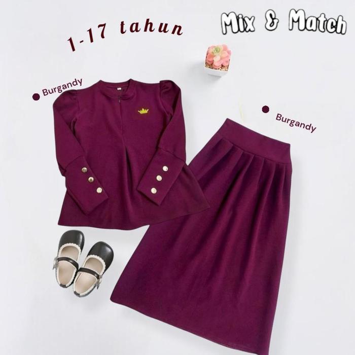 Set Rok Remaja bahan knit japan linen premium model lengan inara untuk lebaran usia 1 sampai usia re