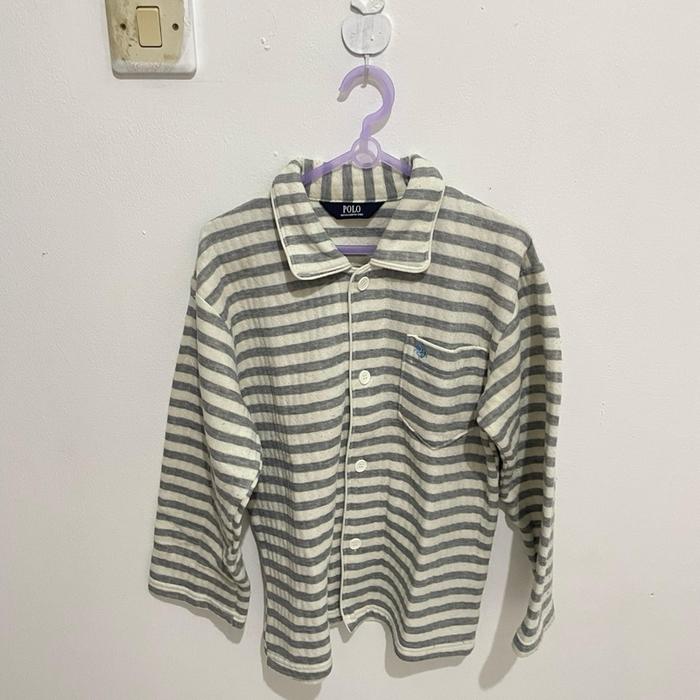 polo strip abu putih wanita