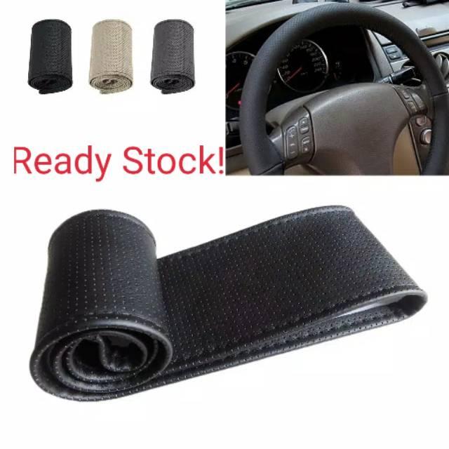 Cover Stir/Sarung Stir Bahan Kulit dengan Benang Jahit untuk Mobil