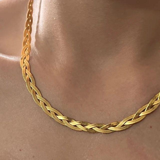 KALUNG RANTAI ULAR FLAT MODEL 3 STRAINS BRAIDS CHAIN SATU TONE SILVER / GOLD PLATTED TITANIUM 316 L 