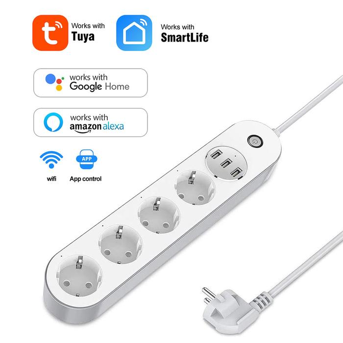Smart WiFi Socket Power Strip 4 Outlets 3 USB Ports Smart WiFi Power