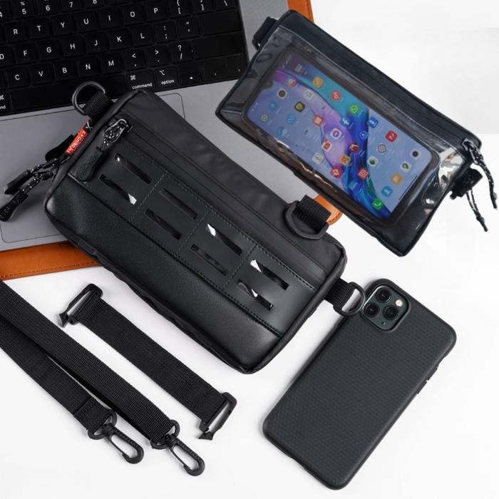 Tas Selempang Pria Pouchbag Dompet Hp Mini Hitam Transparan