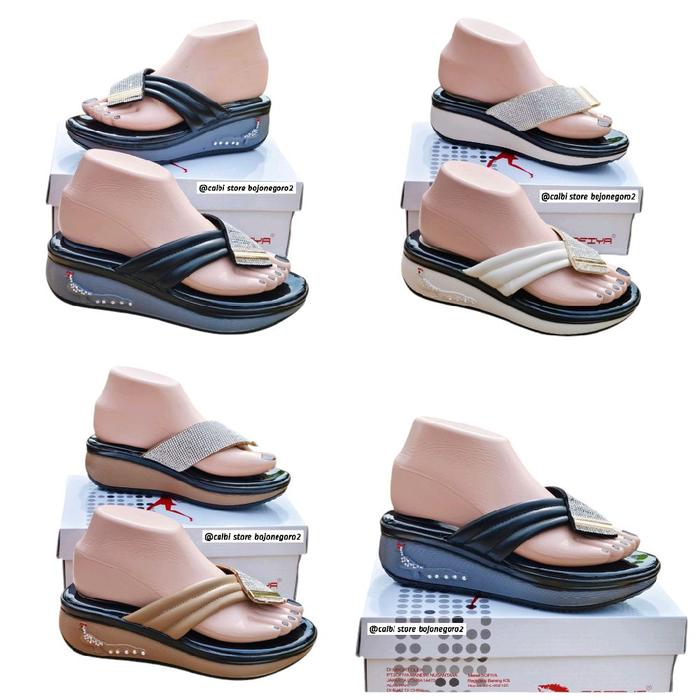 (( ORIGINAL ))Sandal Sofiya Jepit Berhias Permata Cantik Wedges Sedang - Hitam/Krem/Aprikot - Wanita