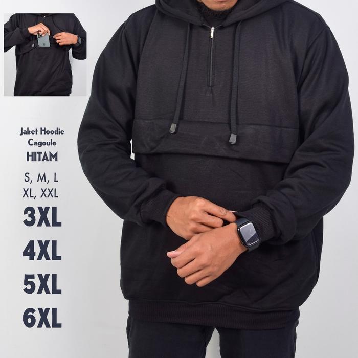 Jaket Hoodie Cagoule Hitam Pria Jumbo Big Size S M L Xl Xxl 3Xl 4Xl 5Xl 6Xl