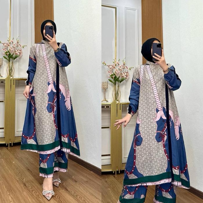 Oneset Tunik rayon premium -Setelan tunik kondangan-setelan tunik rayon adem