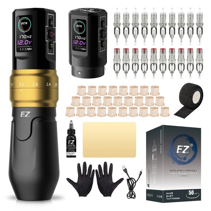 EZ P3 Pro Wireless Battery Tattoo Machine Pen Kits 50pcs EZ Cartridge