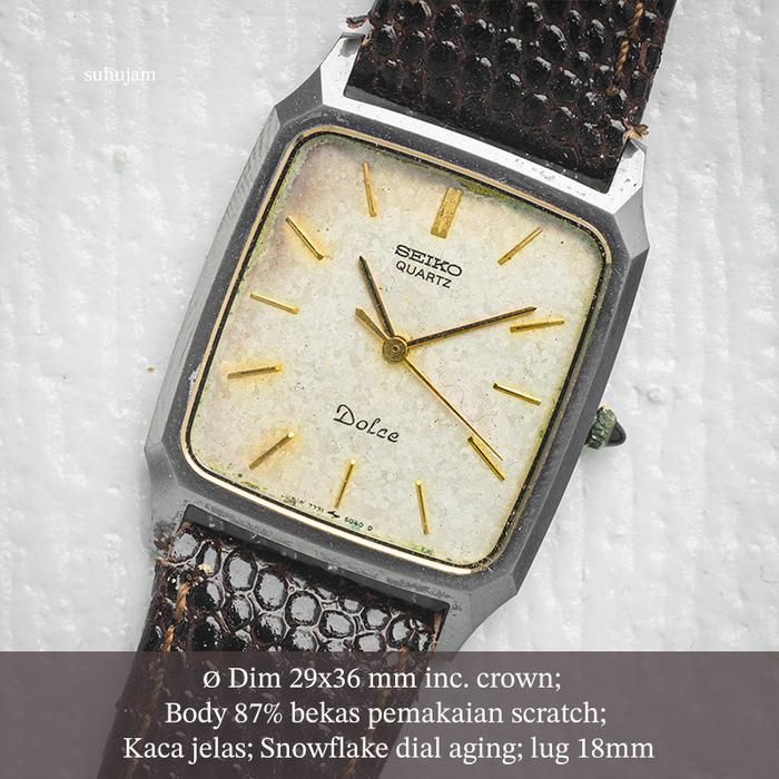 Seiko tank Dolce Snowflake dial aging mantul, Batu Crown masih lengkap, Body ada bekas pemakaian, Lu