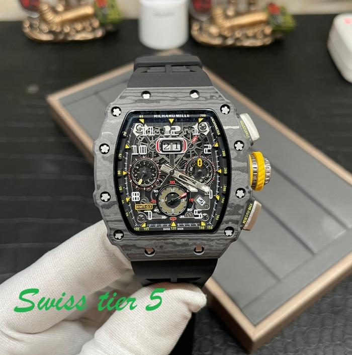 SWISS TIER 5RichardMilleRM 11-03 Replica Watch For Men – Swiss Movement, Skeleton Dial, Carbon Fiber