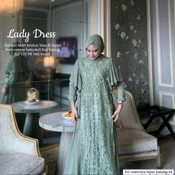 gamis brukat outer sage green zaleeya