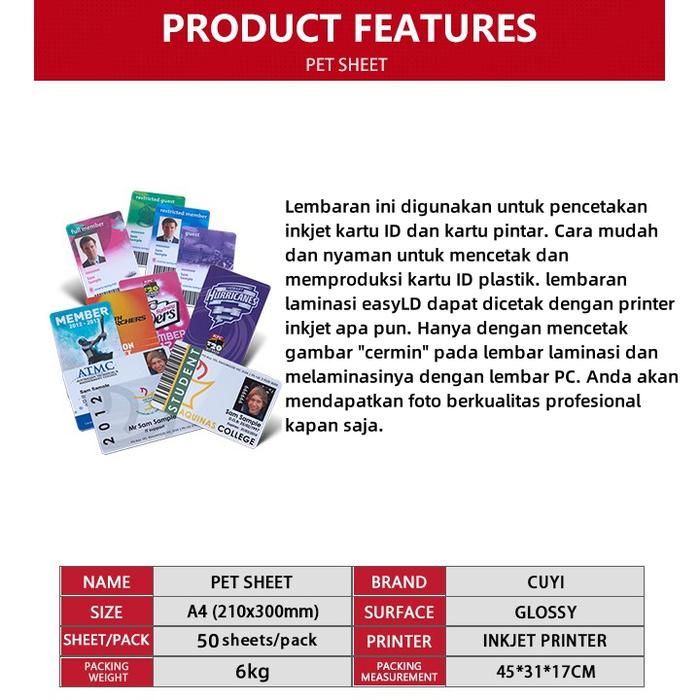 PVC ID CARD Bahan Tebal Import Bahan Pvc Id Card  Instant Tebal Inkjet A4 Amanda (50 PCS)