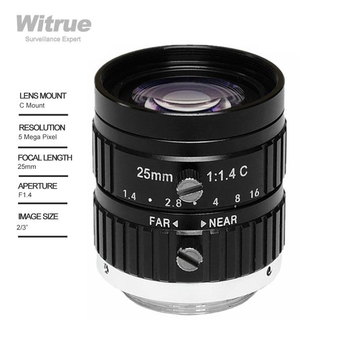 Witure HD 5MP Industrial Camera Lens 25mm Aperture F1.4  Image Format